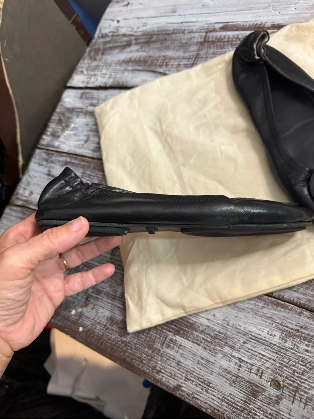 Tory Burch Black Leather Logo Ballet Flats